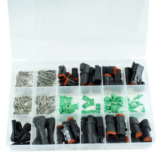 Dt sortimentslåda plast ca 300 delar,innehåller komponenter till 2-3 poliga dt-kontakter