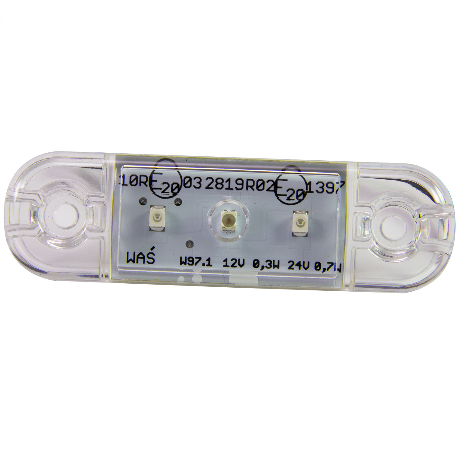 Product Image for Strands Positionsljus klart glas röd Slim 3 LED, 9-36V IP68. E-märkt.
